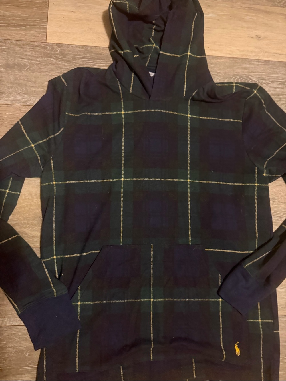 Polo by Ralph Lauren Green & Navy Plaid mini Terry Hooded Pullover size M-NWOT